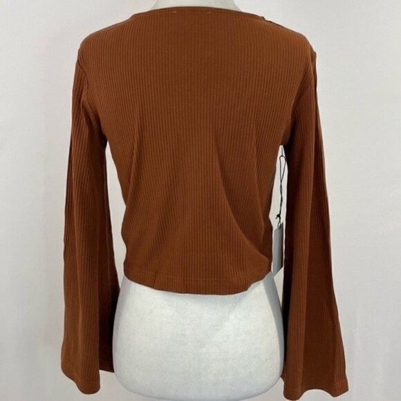 Anthropologie Callahan Open Front Ring Bell Sleeve Ribbed Vera Top Coco Mocha M - Picture 11 of 16